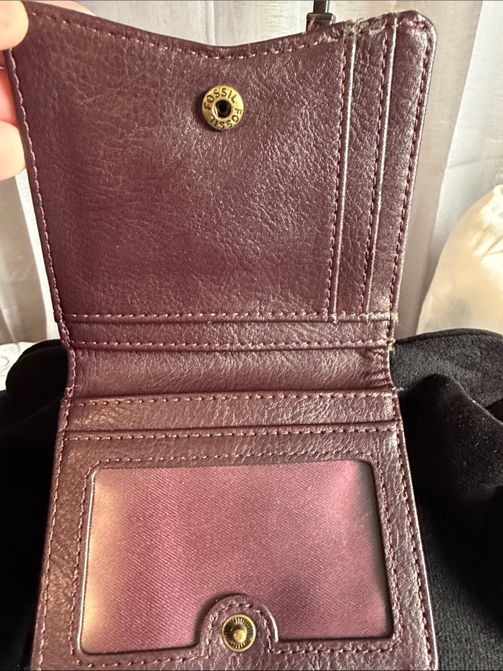 Fossil Pink Owl Appliqué Leather Wallet with Cream and Burgundy Accents - Picture 3 of 4